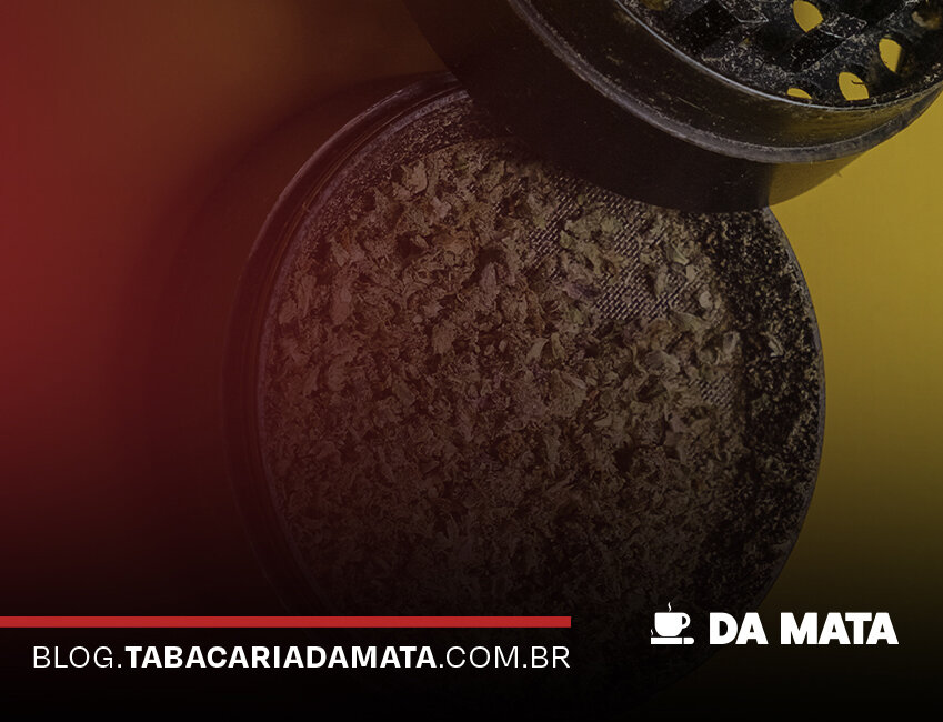 Moedor de erva com mistura fina dentro