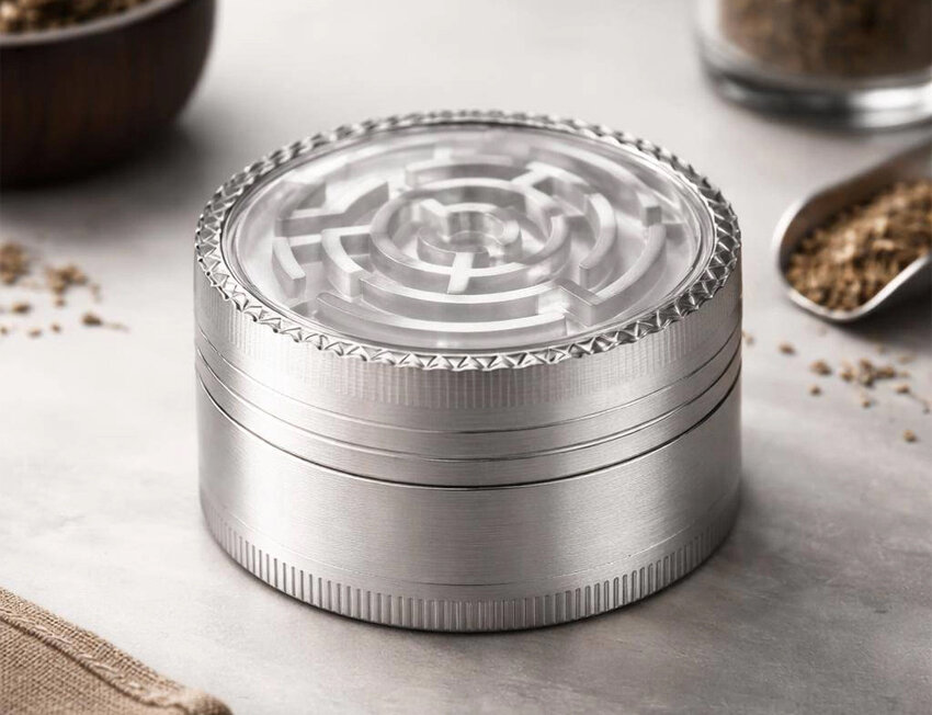 Moedor de ervas em metal com design moderno