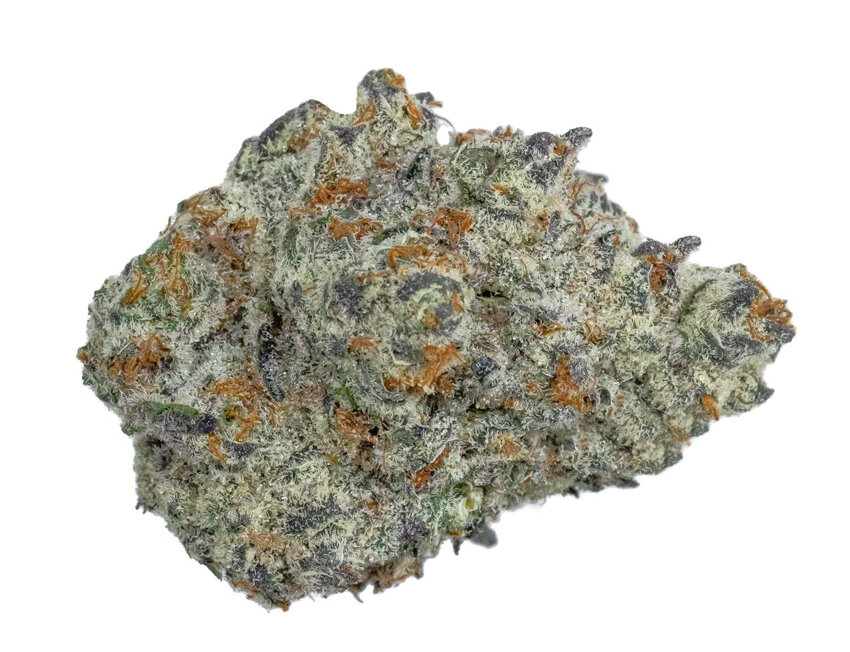 Botão de cannabis com verde e roxo