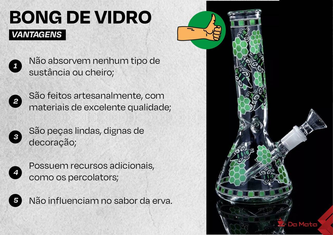 infográfico com as vantagens do bong de vidro