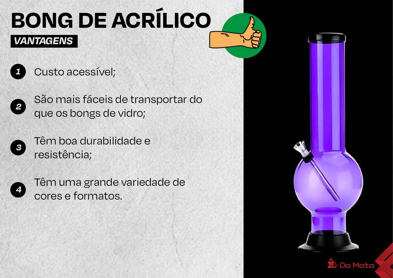 infográfico com as vantagens do bong de acrílico