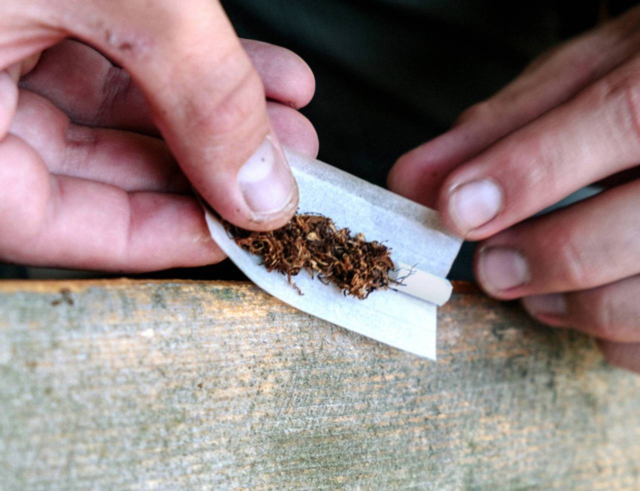 pessoa bolando um cigarro de tabaco natural