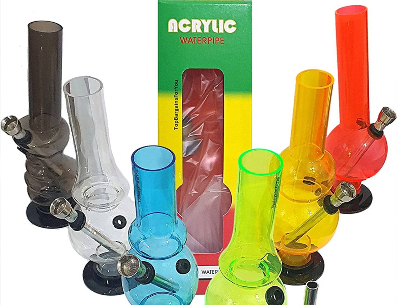 vários bongs coloridos de acrílico