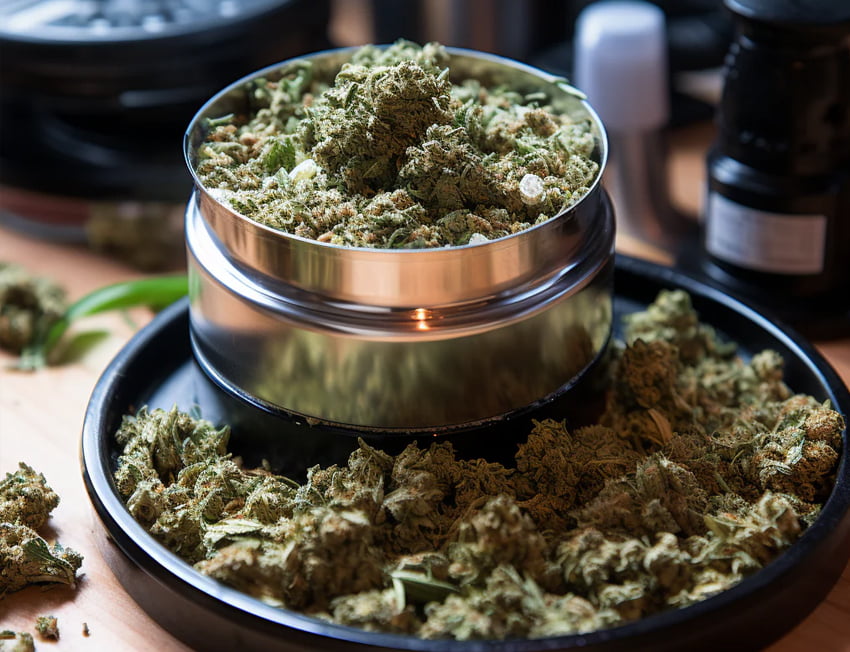 maconha em um dichavador de metal