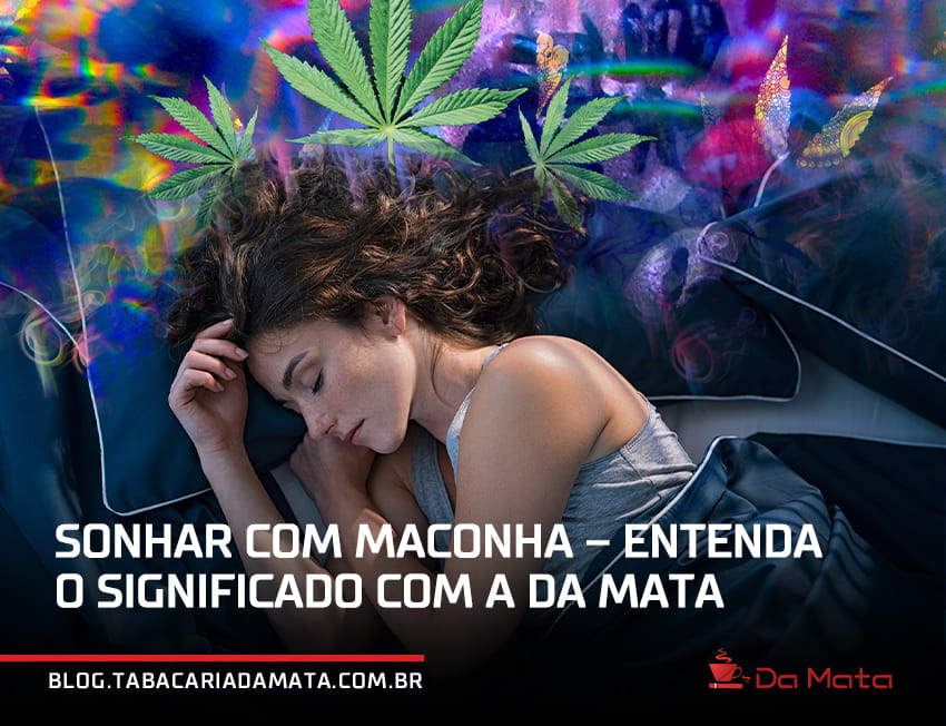 Mulher deitada na cama com ilustração de sonho de maconha