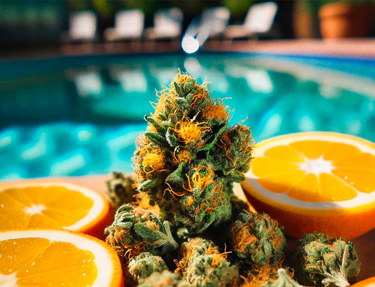 mimosa strain na beira de uma piscina