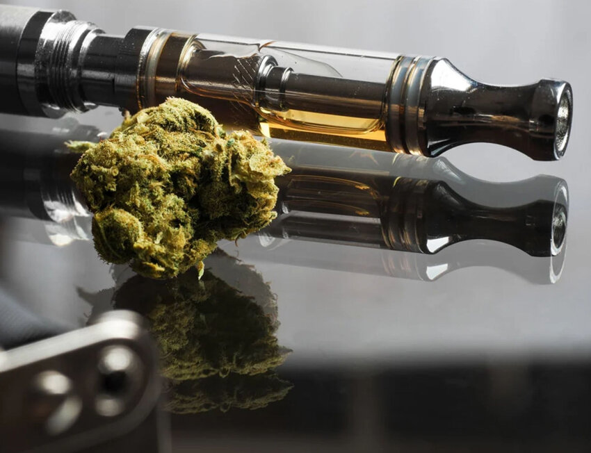 Vaporizador com flor de cannabis ao lado