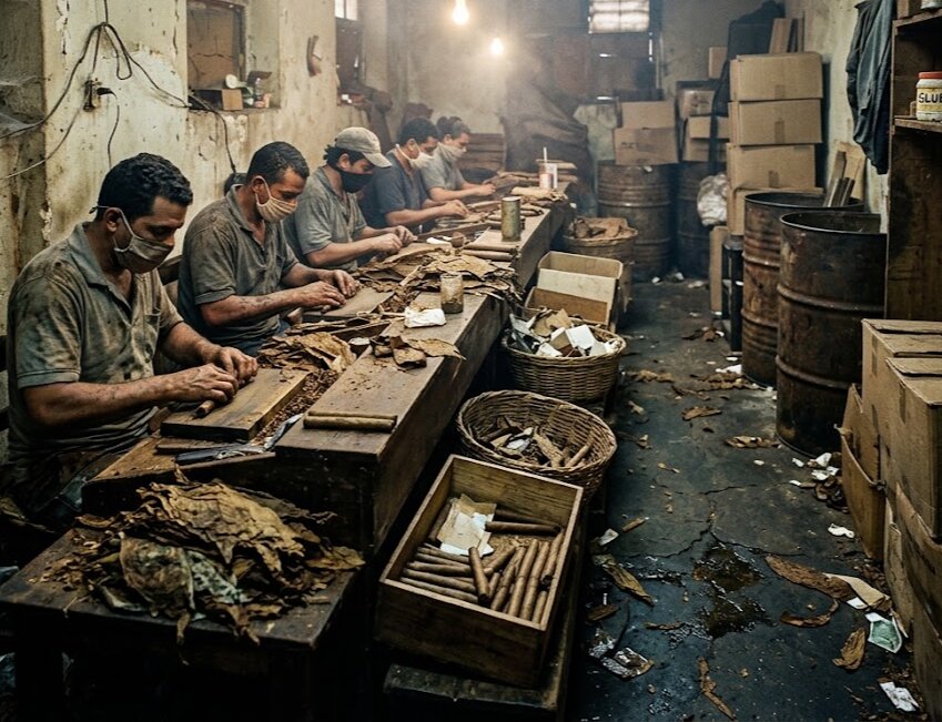 Trabalhadores em uma fábrica de charutos